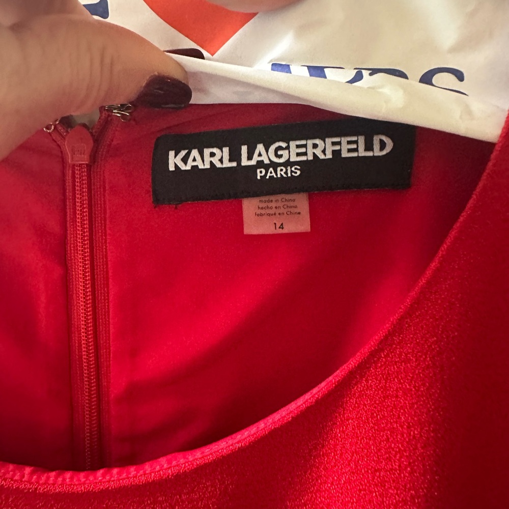 Karl Lagerfeld Elegant Ruffle Red Dress - Picture 2 of 4